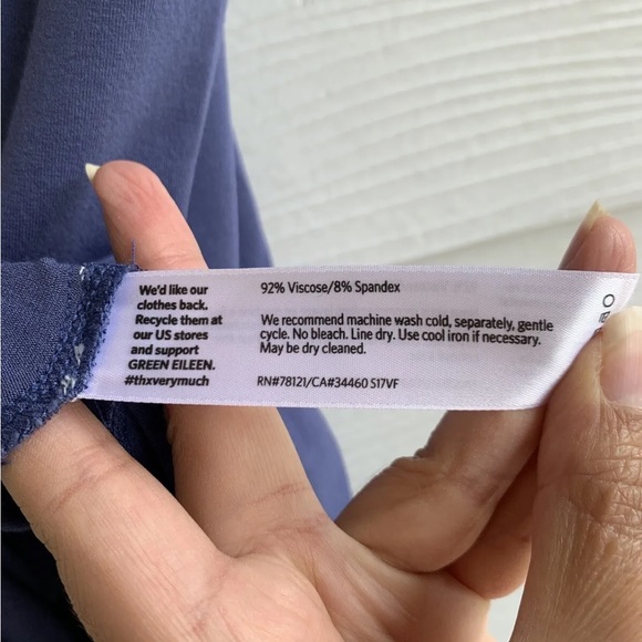 Eileen Fisher Blue Shift Midi Dress size PS Petite Small Cap Sleeve - Picture 6 of 9